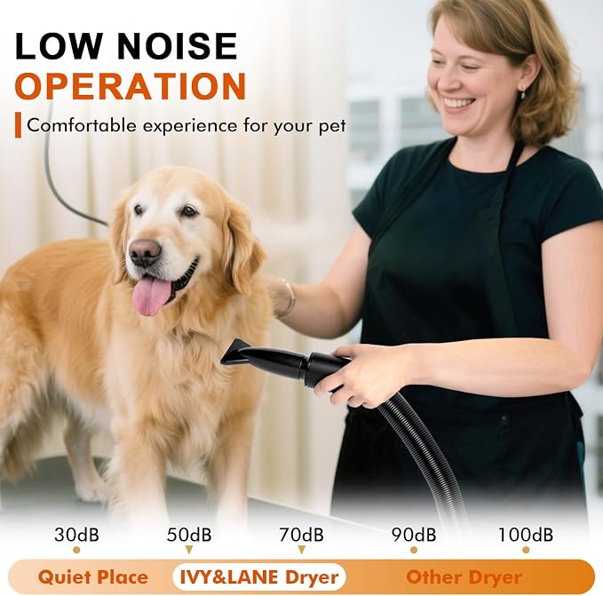 IVY&LANE Dog Hair Dryer for Pet Grooming,High Velocity Dog Dryer Force Blower with 4 Nozzles,Adjustable Speed and Temperature Control Dogs Blow Dryer,Noise Reduction,Purple
