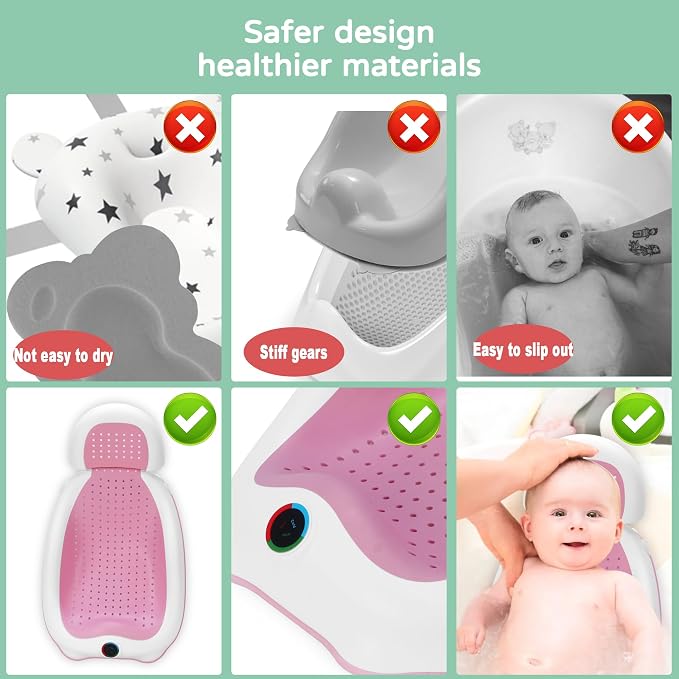 babove Baby Bath Support | Newborn Bathtub, With Thermometer, Collapsible, Ergonomically Designed, Baby Tubs for Newborn Essentials Must Haves (Pink)