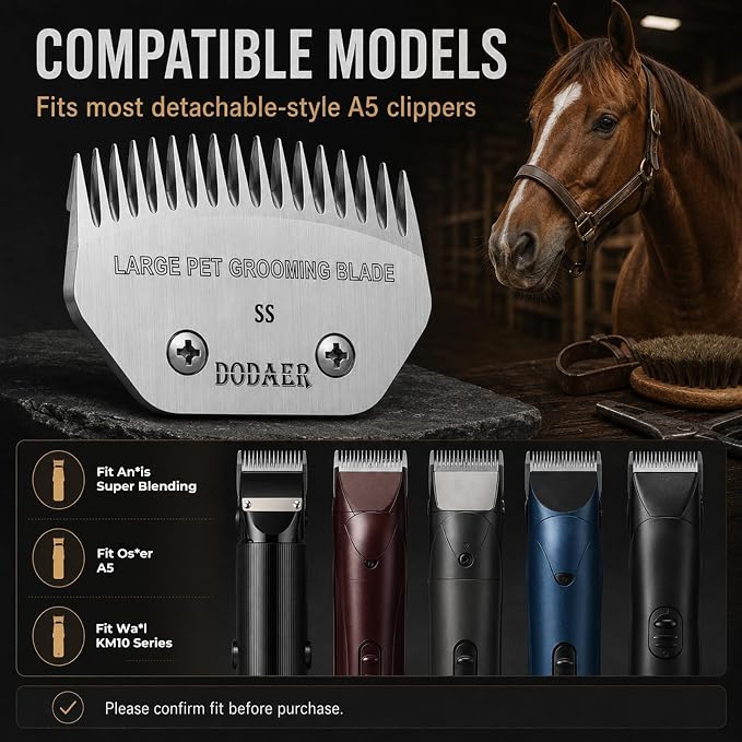 Dog Grooming Blade,Compatible with Andis Super Blending,Oster A5,Wahl KM10 | Grooming Steel Blade for Large Dog,Horses,Sheep，Cut Length 1/50"