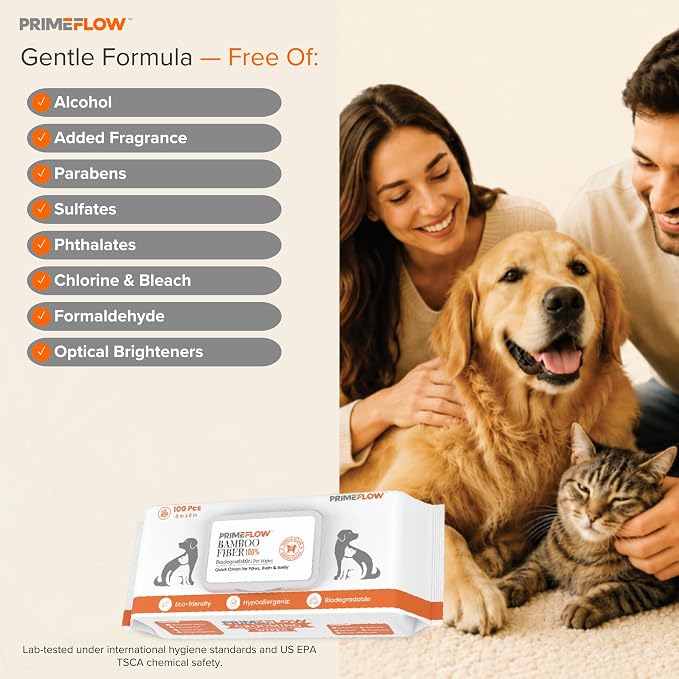 Pet Wipes for Dogs & Cats 100% Bamboo Grooming Wipes, 400 Count Bulk Family Pack | Alcohol-Free, Fragrance-Free 8 x 8 in Plant-Based Wipes for Paws, Body, Face & Rear | Lab-Tested