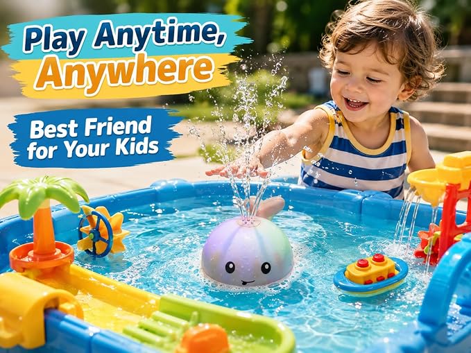 Gigilli Bath Toys for Kids, Baby Bath Toys, Pool Water Toys for Toddlers, Babies Boy Girl Gifts, Light Up Whale Bath Toy Sprinkler, Birthday Bathtub Fountain Toy