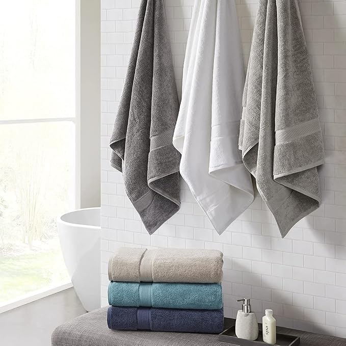 Madison Park 800GSM 100% Cotton Luxurious Bath Towel Set Highly Absorbent, Quick Dry, Hotel & Spa Quality for Bathroom, Bath Sheet 34" x 68", Silver 2 Piece