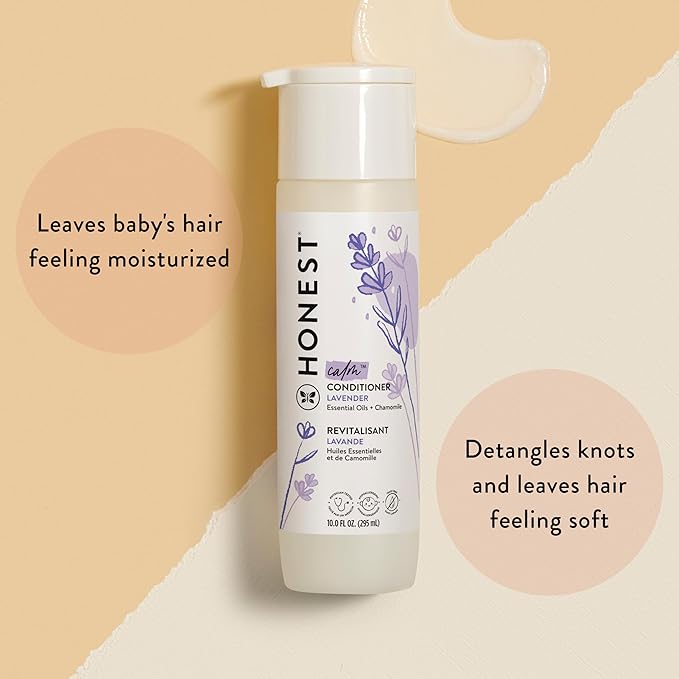The Honest Company Silicone-Free Conditioner & 2-in-1 Cleansing Shampoo Body Wash Duo Gentle for Baby,Naturally Derived,Lavender Calm,20 fl oz,(Pack of 4)
