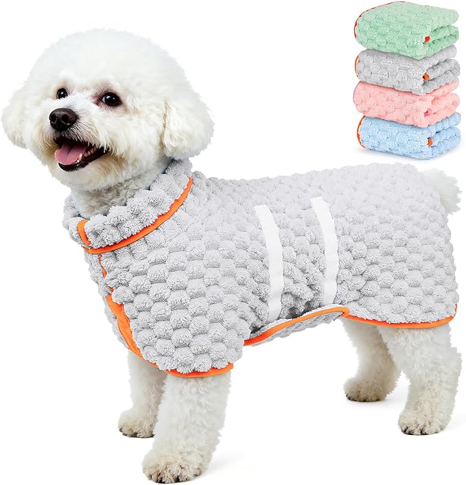 Glittme Dog Bathrobe for Drying Dogs, Super Absorbent Fleece Dog Towel Robe, Adjustable Dry Coat for Large Medium Small Dogs, Warm Pet Drying Vest for After Bath, Swimming, Muddy Walks & Car Travel