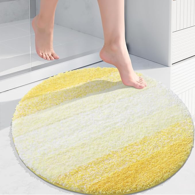 Arotive Microfiber Bathroom Rugs, Shaggy Soft and Absorbent Bath Rug, Thick Plush Machine Washable Dry Bath Mats for Bathroom, Tub and Shower, 24x24, Yellow, Round