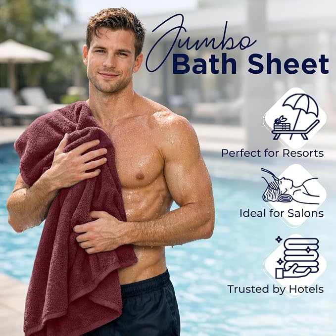 DAN RIVER Pack of 1 Jumbo Bath Sheet 40x80 Inches, Oversized Bath Towels, Soft and Absorbent Extra Large Towels for Bathroom - Pomegranate