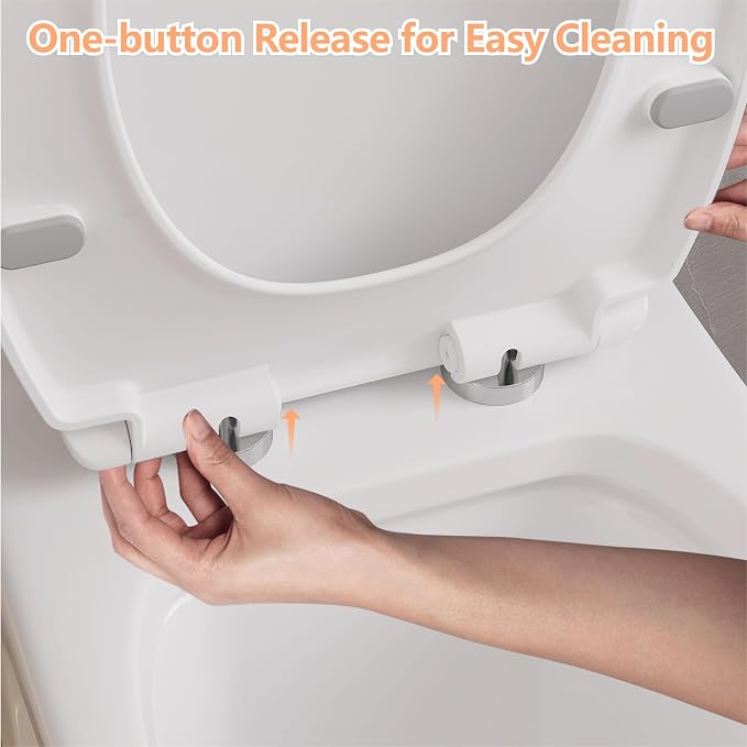 Round Toilet Seat Cover – PP Locking Hinge Toilet Seat with Flat Lid, White Slow Close Seat for Standard Round Toilets, Comfortable & Sturdy