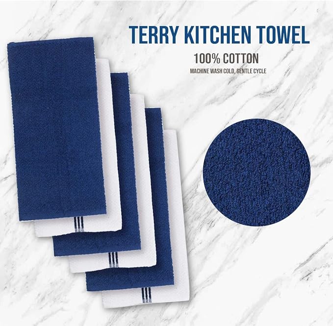 LANE LINEN Tea Towels - 16 Pc Set with Silicone Oven Mitts and Pot Holders, Cotton Kitchen Towels, Absorbent Dish and Hand Towels - Indigo