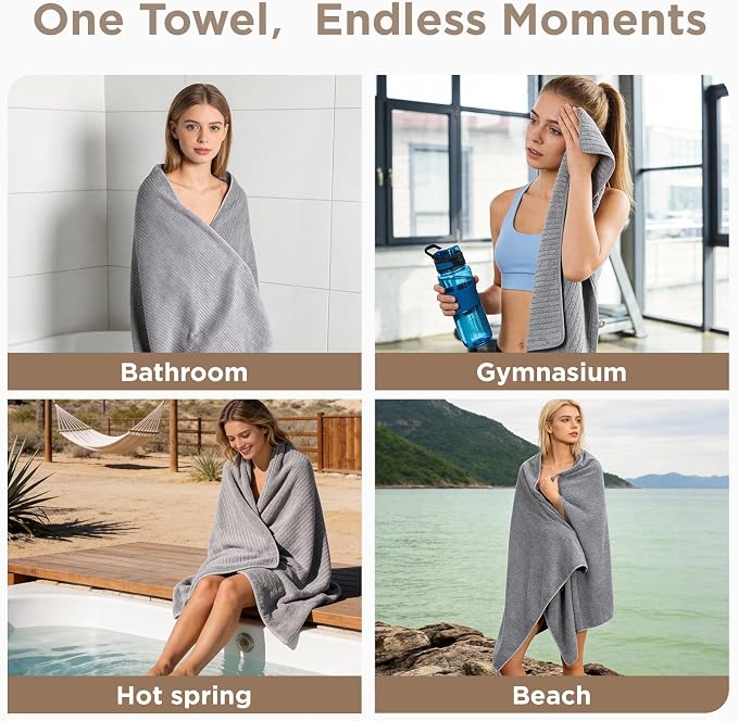 Oversized Bath Towels 8 Piece Towel Set, 2 Extra Large Bath Sheets, 2 Hand, 4 Washcloths, Luxury Soft Super Absorbent Thick Shower Towels for Bathroom, Spa & Hotel, Quick Dry, Black