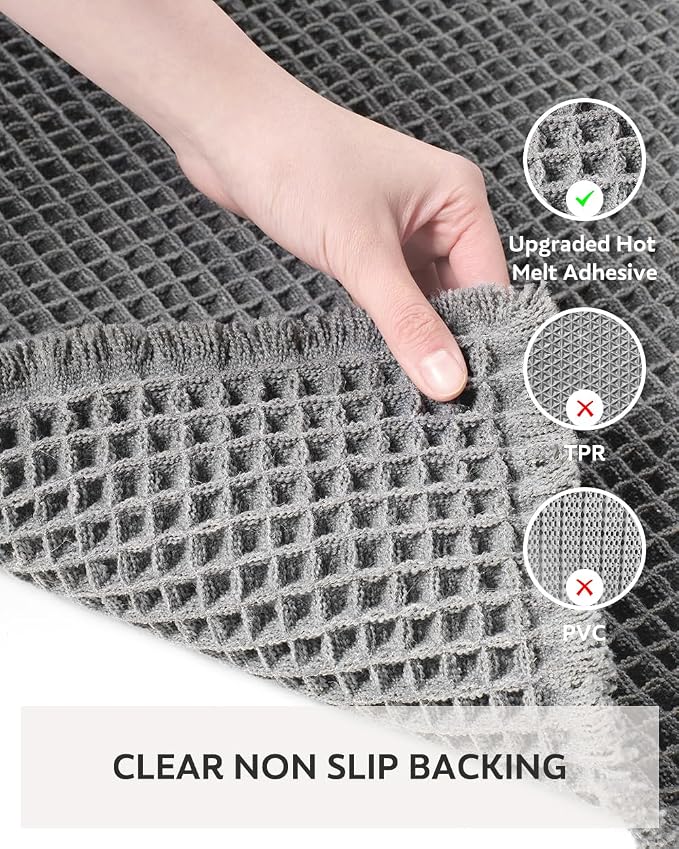 tchdio Waffle Bath Mat-Runner Rug, Super Absorbent Non Slip Bath Mats for Bathroom Machine Washable Long Rugs with Tassels, Bath Rugs for Bathroom Floor Beside Tub, 2' x 4'(24" x 48")