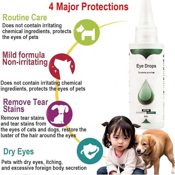 VEZE Eye Drops for Dogs, Dog Eye Drops & Cats, Gentle Dog Eye Infection Treatment, Relieves Dog Eye discomfort，Dog Eye Wash Relief Allergies Symptoms and Help Tear Stain Remover.
