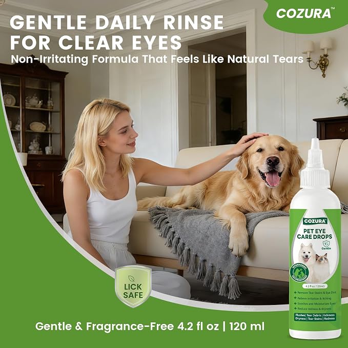 Dog Eye Drops for Allergies & Itching - Relief for Dry Red Eyes, Tear Stain & Discharge, Pet Eye Wash for Dogs & Cats - Gentle Sting-Free Pet Eye Cleaner, 4.2 fl oz