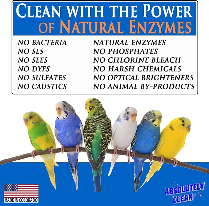 Absolutely Clean Amazing Bird Cage Cleaner and Deodorizer - Just Spray/Wipe - Safely & Easily Removes Bird Messes Quickly and Easily - Made in The US - Fragrance Free - (128oz Pack of 4)