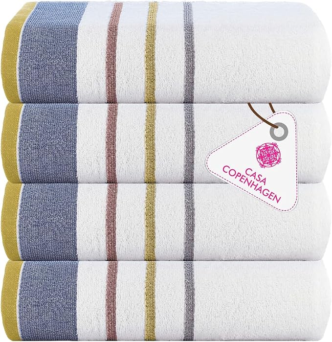 CASA COPENHAGEN White Bay 4Pcs 100% Egyptian Cotton Designer Hand Towels Gift Set- Grey - Charcoal 600 GSM, 28"x16", 4Hand Towels for Bathroom Set for Women & Men