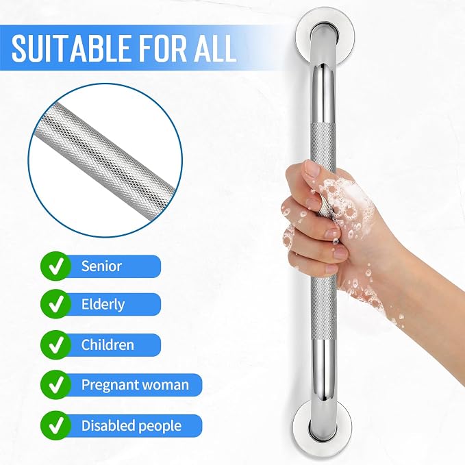2 PCS Shower Grab Bars for Seniors, 20 Inch Anti Slip Shower Handle, Stainless Steel Bathroom Balance Bar, Safety Hand Rail Support, Assist Bath Handrails for Handicap, Elderly, Pregnant