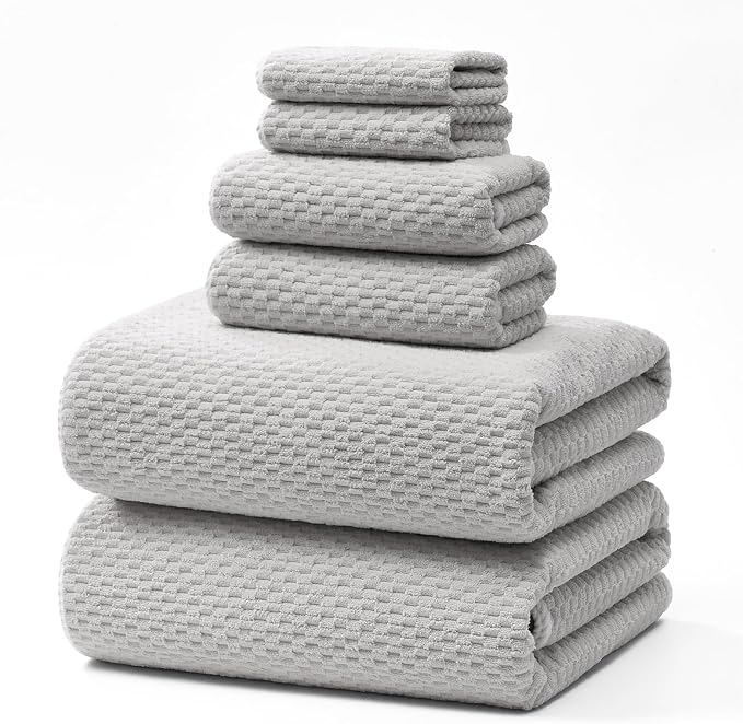 ecolook Microfiber Towel Set of 6, Gray | Ultra-Soft & Oversized, Absorbent & Quick-Drying | 2 Bath Sheets, 2 Hand Towels & 2 Washcloths
