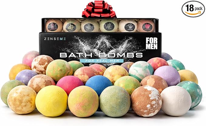 Bath Bombs for Men, Gift Set of 18 Scented Organic Handmade Bath Bombs of 2.5 oz with Natural Essential Oils. Perfect for Boyfriend, Husband, Father or Friend, by ZenseMe