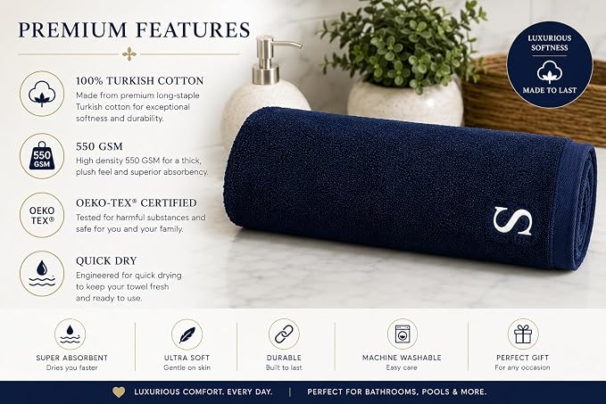 Personalized Hand Towels - Customized Turkish Towels - Cotton Towel Set -Monogrammed Towels with Initials Name Embroidery - 2 Pack 16x28 inches Hand Towel (Navy, Hand Towels - Set of 2)