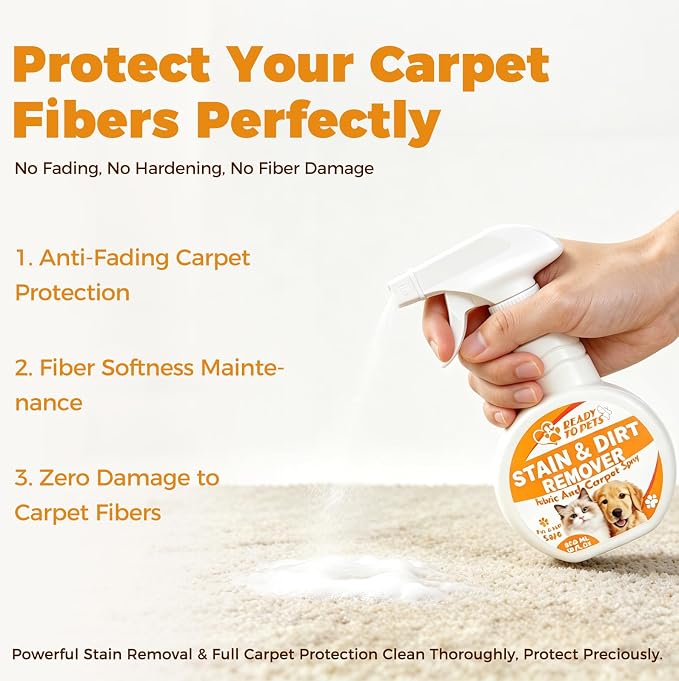 Carpet Stain Remover – Dog & Cat Urine, Poop & Vomit Cleaner – Fabric Spray for Rugs, Bed Sheets, Curtains, Sofas, Upholstery & Car Floor