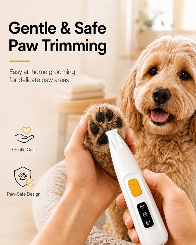 FURBONA Upgraded Dog Paw Trimmer with LED Light, 18 mm Widen Blade, 35 dB Low Noise, LED Display, Fully Waterproof, Rechargeable Clipper for Dogs Cats Trimming Paws, Eyes, Ears, Face, and Rump