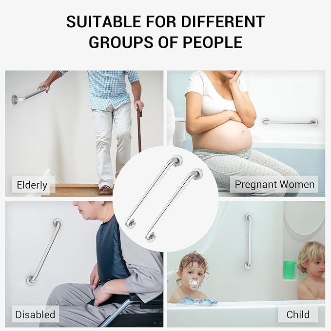 12 Inch Grab Bars for Wall Brush Nickel, Safety Shower Grab Bars for Seniors Elderly Handicapped, Handicap Grab Bars for Shower with Concealed Screws, Tesuchan