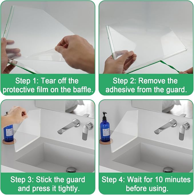 2 PCS Shower Corner Water Guard 10" x 10" Self Adhesive Splash Guard for Bathtub Acrylic Bathtub Splash Guard to Keep Water in Shower