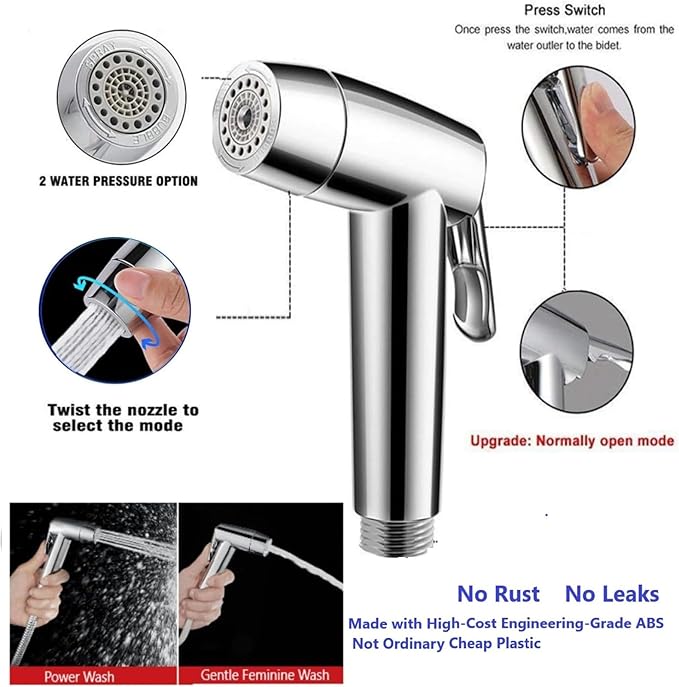 Handheld Bidet Sprayer for Toilet & Muslim Shower Kit with Storage Shelf, Brass T-Valve, Adjustable Pressure, No Drip, Easy Install, Feminine Care, Diaper & Pet Wash, Ceruleanix