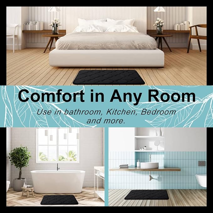 OLANLY Memory Foam Bath Mat Rug 70x24, Soft and Absorbent Bathroom Rugs, Non-Slip, Comfortable, Machine Washable Bath Carpet for Bathroom Floor, Tub, Shower and Home Decor Accessories, Black
