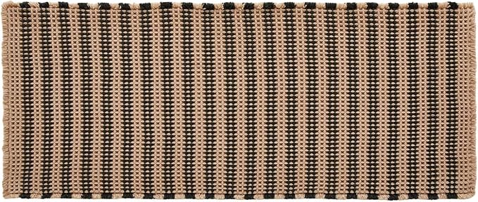 TYUU Waffle Runner Rug Bathroom, Long Boho Bathroom Rugs Non Slip Washable Super Absorbent Quick Dry Farmhouse Bath Decor, 60"x24" Black and Khaki