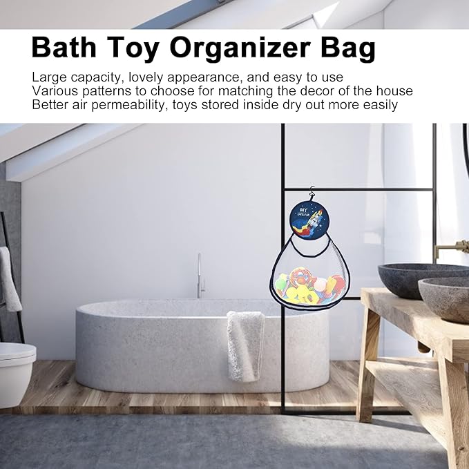 Bath Toy Organizer Bag Cute Cartoon Pattern Mesh Bath Tidy Storage Net Holder Basket Bag for Kids Bathroom Toys Polyester Material Large Capacity (Type 6)