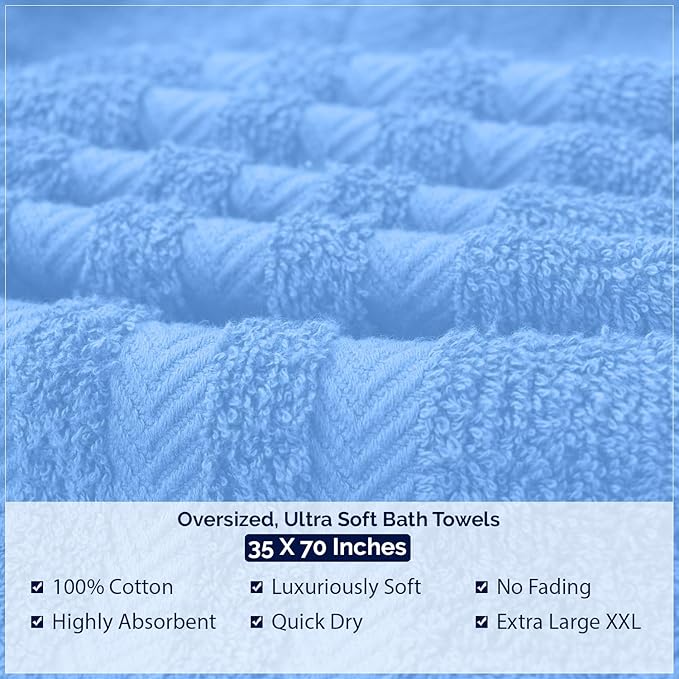 DAN RIVER 2 Pack Luxury Bath Sheets 35x70, 600 GSM, Soft & Quick Dry 100% Ring Spun Cotton Towels Ideal for Hotels, Spas, Gyms & Salons Extra Large, Medium Blue