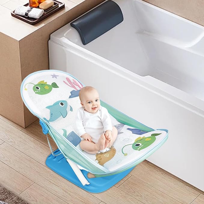Toddler Folding Shower Rack – Portable Bath Seat, Foldable Baby Bather | Adjustable Infant Washing Support, Space-Saving Tub Station for Bathroom Counter Sink Home Use