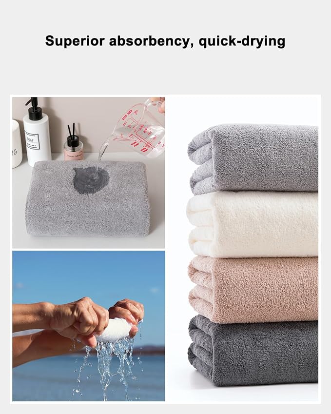 sakano Quick-Drying Microfiber Towel Set - 4-Piece Mixed Color Bath Towel Set, Highly Absorbent, Lint Free Design for Bath, Beach, and Gym - Light Gray+White+Khaki+Dark Gray, 28 x 55 inches