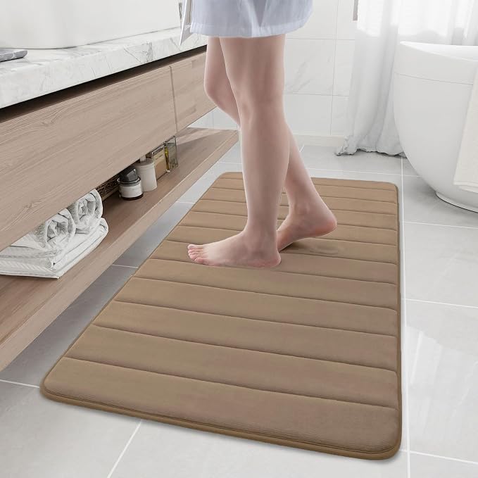 Buganda Memory Foam Bath Mat, 47" x 24", Ultra Soft Bathroom Rugs, Water Absorbent and Machine Washable Bath Rug Runner for Bathroom, Shower, and Tub, Mocha