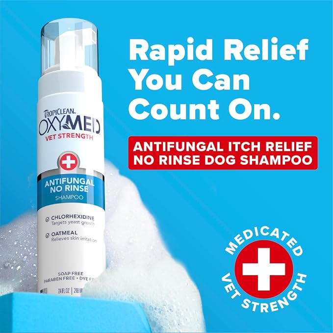 OxyMed Dry Shampoo for Dogs, No Rinse Waterless Shampoo, Dog Skin Irritation, Safe for Cats, 7.4 oz