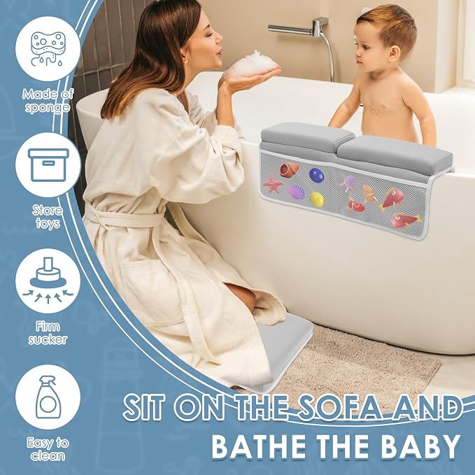 Bath Kneeler Set Bath Elbow Rest Pad Foldable Non Slip Comfortable with Toys Organizer for Baby Bathing Time ZJMCAJY