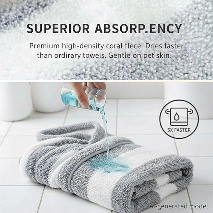 Cat Bathrobe Super Absorbent Drying Towel Full Wrap Quick Dry Pet Robe for Large Medium Small Dogs Adjustable Grooming Coat for After Bathing Swimming & Rainy Day (Gray & White Stripes,Large)