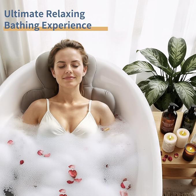 Bath Cushion, Full Body Bathtub Pillow with 160 Suction Cups, Bath Mat for Head and Neck Support, with Laundry Bag (Dark Gray, 56" x 16")