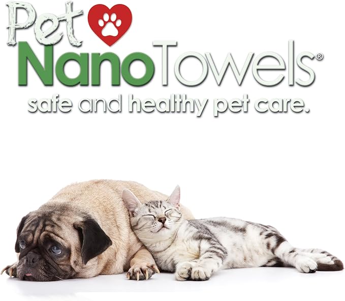 Nano Towels Pet Luxury Grooming Towel. Use for Cleaning, Washing, Dog and Cat Hair Bath Drying Cloth. Safe and Pet Friendly Grooming. No Shampoo Needed. Tiki Pete Noir Grey/Yellow Trim. Large 20x40