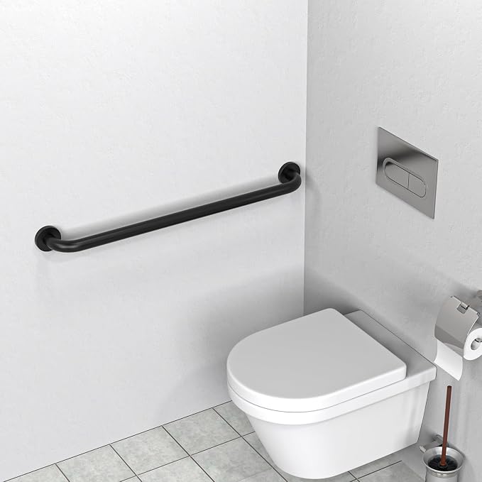 32 Inch Shower Grab Bar, ZUEXT SUS304 Stainless Steel Black Bathroom Grab Bar Handle, Shower Balance Bar, Safety Hand Rail Support, Handicap Elderly Senior Assist Bath Handle (1.25" Diameter)