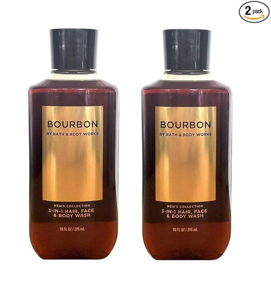 Bath and Body Works For Men Bourbon 3-in-1 Hair, Face & Body Wash - Value Pack lot of 2 - Full Size (Freshwater)