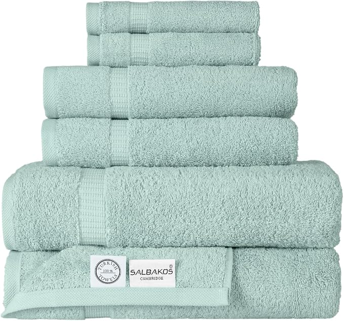 SALBAKOS 100% Turkish Cotton Bathroom Towel Set of 6 | Premium Quality Turkish Bath Towel Set for Gift | Experience Spa Comfort Every Day | Oeko-Tex, Made in Turkey (Seafoam Green, 6 Piece Towel Set)