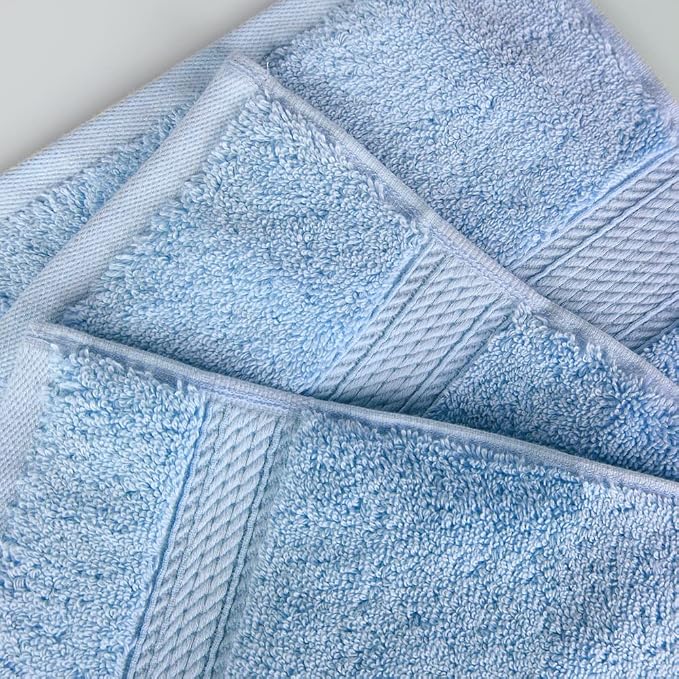 Superior Egyptian Cotton Plush & Absorbent, Face Towel Set of 6, Light Blue | Quick Dry, Soft Luxury Towel Set, Bath Essentials for Bathroom, Guest Bath, Spa, 2 Piece Face, Madeline Towels