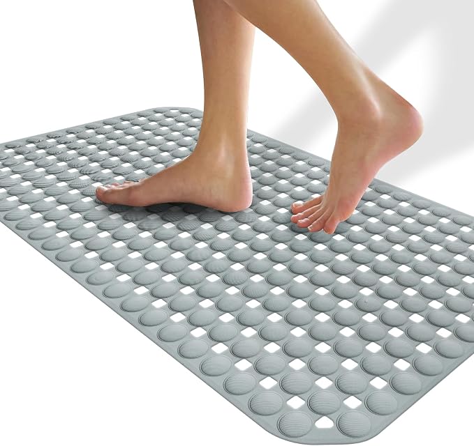 SELIBRE Bath Mat, TPR Material Suction Cups Shower Mats for Inside Shower, Machine Washable Quick Dry Bathtub Mat for Bathroom and Spa, 27'' x 15'' (Gray)