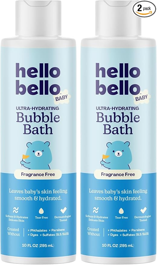 Hello Bello Baby Premium Bubble Bath, Fragrance Free for Sensitive Skin, 10oz Bottle (Pack of 2)