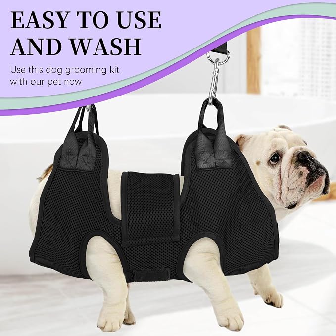 PatiencET Dog Grooming Hammock for Small Dogs Pet Hammock for Nail Trimming Dog Sling for Nail Clipping Dog Hanging Harness (Black S)