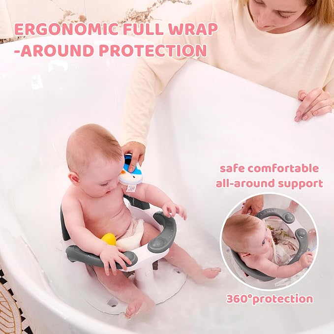 Baby Bath Seat for Babies 6 Months & Up Sitting Up,Infant Bath Seat with Temperature Alert+Open Backrest+on/Off Armrest,Toddler Bath seat Baby Bath Chair for Bathtub,Tub,Sink Rose
