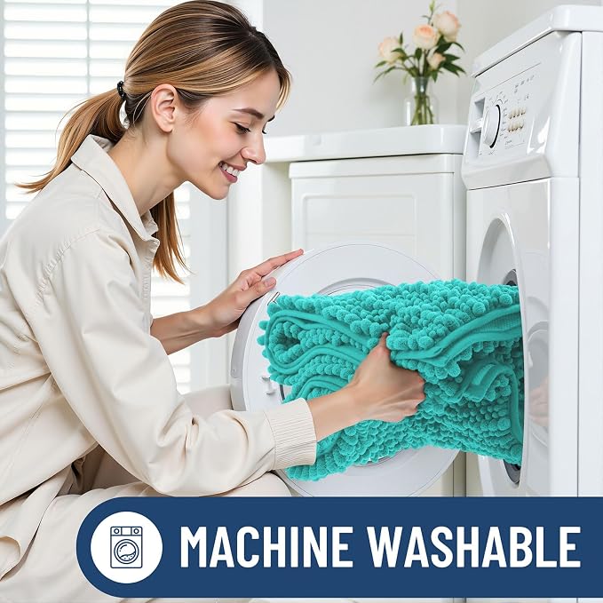 Smiry Bathroom Rugs Mat 30x20, Extra Soft Absorbent Chenille Bath Rugs, Non Slip Rubber Backing Machine Washable Quick Dry Bath Mats for Bathroom Floor, Tub, Shower, Home Decor Accessories, Turquoise