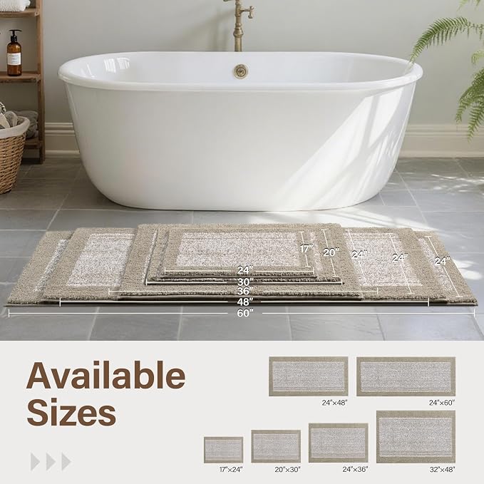 60x24 Long Bathroom Rugs Washable Non Slip, Bath Mat for Bathroom Floor Tub, Soft Absorbent Quick Dry Mats for Shower,Bathtub,Home Decor（Greige）
