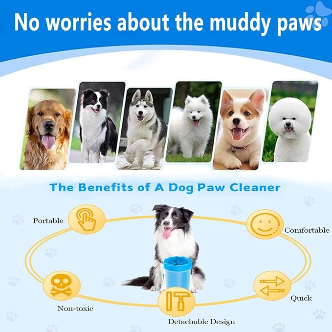 Dog Paw Cleaner,Washer,Pets Foot wash Cup-Pet Foot Cleaner for Small Medium Large Breed Dogs/Cats Pet Clean Paws Miracle Portable Tool(with 1 Towel& 1Brush) Blue